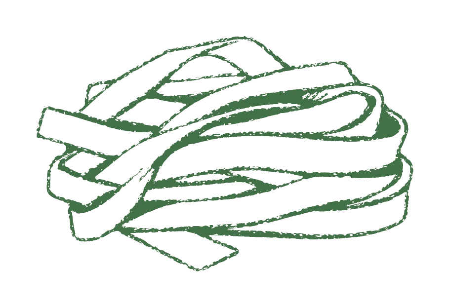 Hand-drawn nest of fettuccine in brand green.